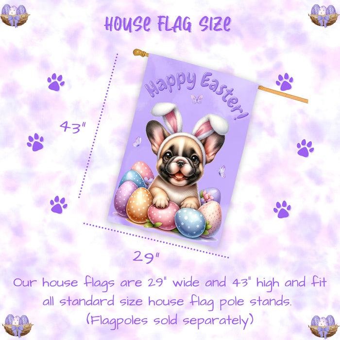 French Bulldog Spring Easter House Flag Outdoor Farmhouse Decor Pet Lovers Flag 28x40 Inch Double-Sided