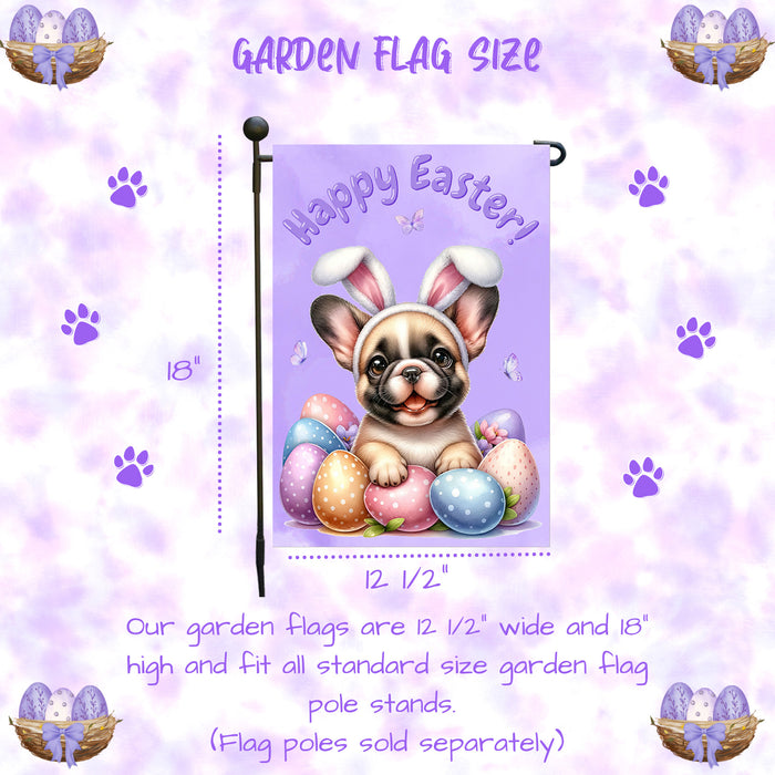 French Bulldog Easter Gift Garden Flag Cute Puppy Eggs Spring Yard Outdoor Décor 12x18 Inch Single Side and Double Sided