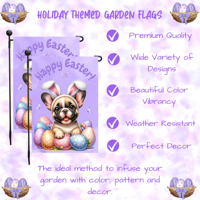 French Bulldog Easter Gift Garden Flag Cute Puppy Eggs Spring Yard Outdoor Décor 12x18 Inch Single Side and Double Sided