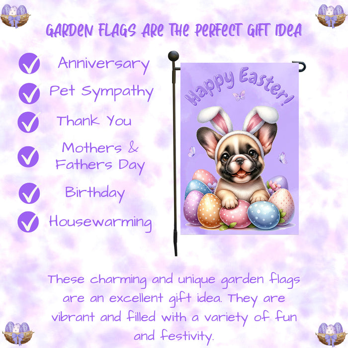 French Bulldog Easter Gift Garden Flag Cute Puppy Eggs Spring Yard Outdoor Décor 12x18 Inch Single Side and Double Sided