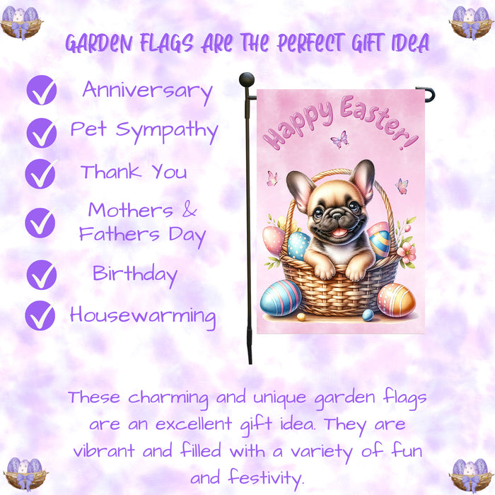 French Bulldog Spring Easter Garden Flag Puppy Eggs Outdoor Yard Decor Gift 12x18 Inch Single Side and Double Sided