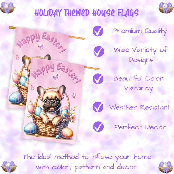 French Bulldog Easter House Flag Home Spring Outdoor Decorative Seasonal Flag 28x40 Inch Double-Sided