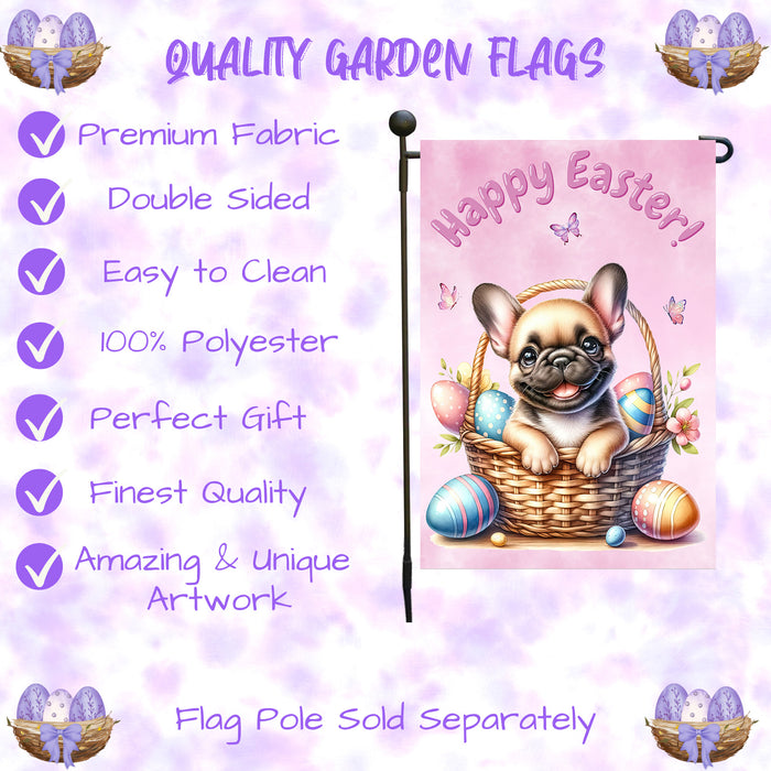French Bulldog Spring Easter Garden Flag Puppy Eggs Outdoor Yard Decor Gift 12x18 Inch Single Side and Double Sided
