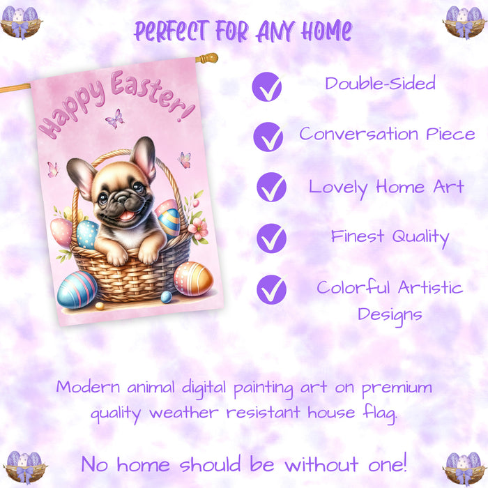 French Bulldog Easter House Flag Home Spring Outdoor Decorative Seasonal Flag 28x40 Inch Double-Sided