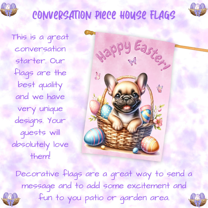 French Bulldog Easter House Flag Home Spring Outdoor Decorative Seasonal Flag 28x40 Inch Double-Sided