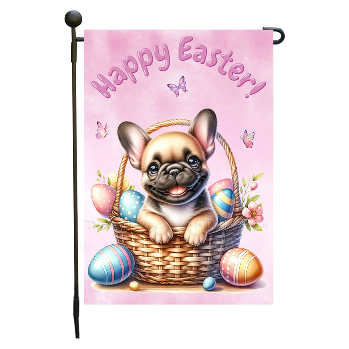 French Bulldog Spring Easter Garden Flag Puppy Eggs Outdoor Yard Decor Gift 12x18 Inch Single Side and Double Sided