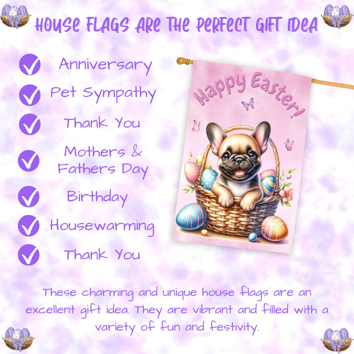 French Bulldog Easter House Flag Home Spring Outdoor Decorative Seasonal Flag 28x40 Inch Double-Sided