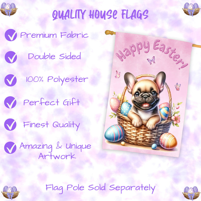 French Bulldog Easter House Flag Home Spring Outdoor Decorative Seasonal Flag 28x40 Inch Double-Sided
