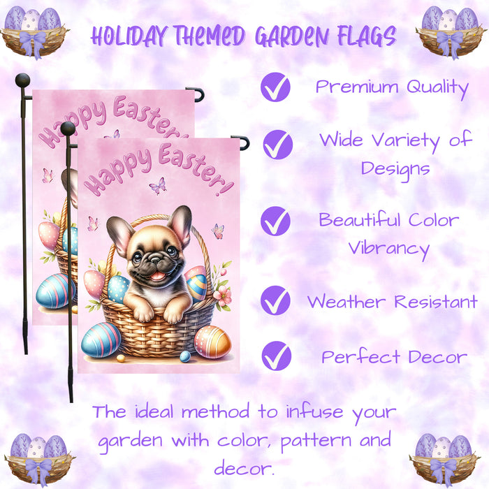 French Bulldog Spring Easter Garden Flag Puppy Eggs Outdoor Yard Decor Gift 12x18 Inch Single Side and Double Sided