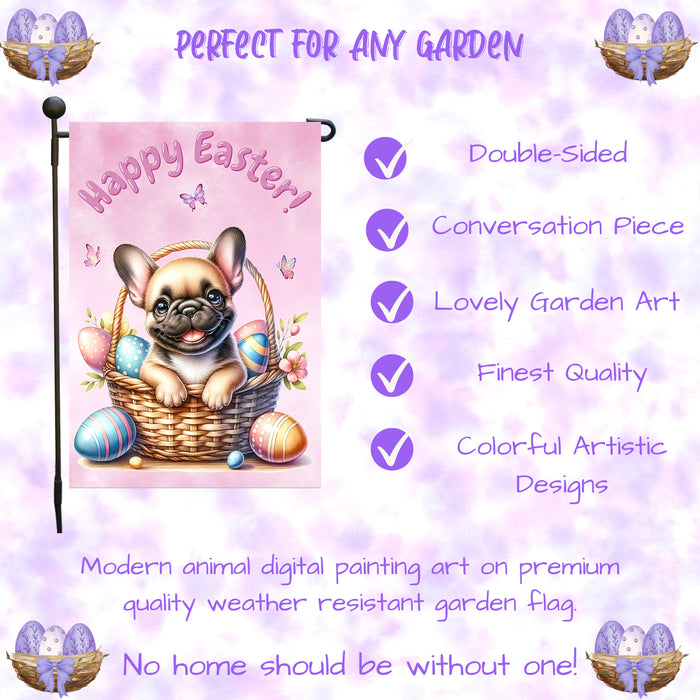 French Bulldog Spring Easter Garden Flag Puppy Eggs Outdoor Yard Decor Gift 12x18 Inch Single Side and Double Sided