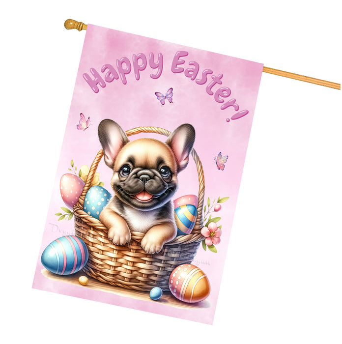 French Bulldog Easter House Flag Home Spring Outdoor Decorative Seasonal Flag 28x40 Inch Double-Sided