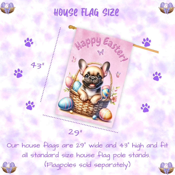 French Bulldog Easter House Flag Home Spring Outdoor Decorative Seasonal Flag 28x40 Inch Double-Sided