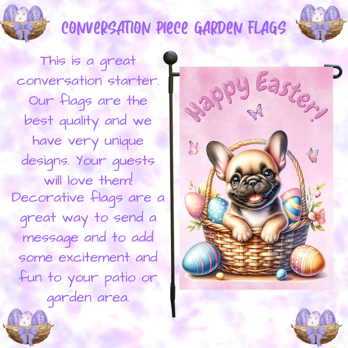 French Bulldog Spring Easter Garden Flag Puppy Eggs Outdoor Yard Decor Gift 12x18 Inch Single Side and Double Sided