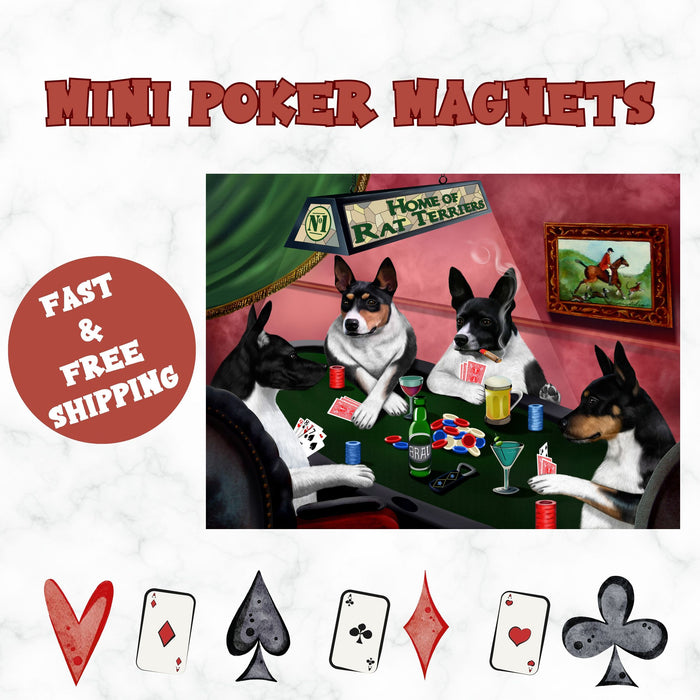 Home Of Rat Terriers 4 Dogs Playing Poker Magnet Mini (3.5" x 2")