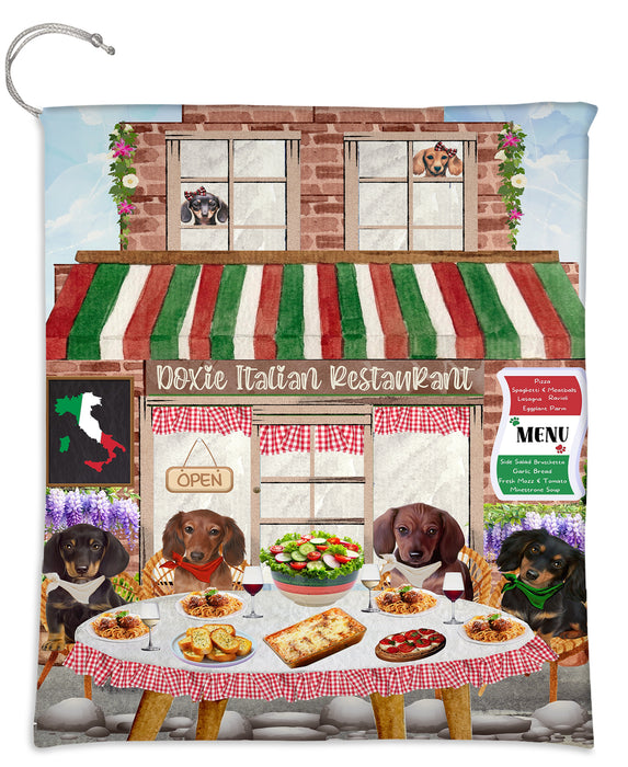 Doxie Italian Restaurant Dachshund Dogs Drawstring Laundry or Gift Bag - Winter Furry Friends