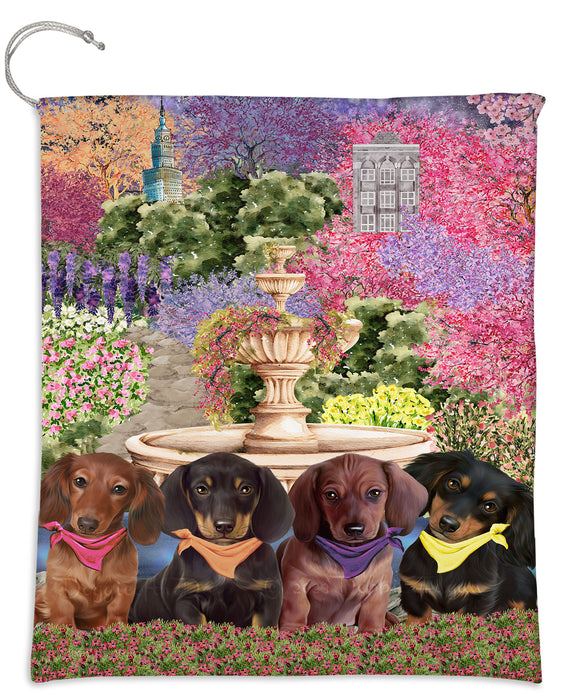 Floral Park Dachshund Dogs Drawstring Laundry or Gift Bag