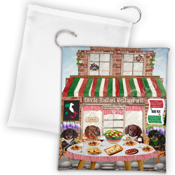 Doxie Italian Restaurant Dachshund Dogs Drawstring Laundry or Gift Bag - Winter Furry Friends