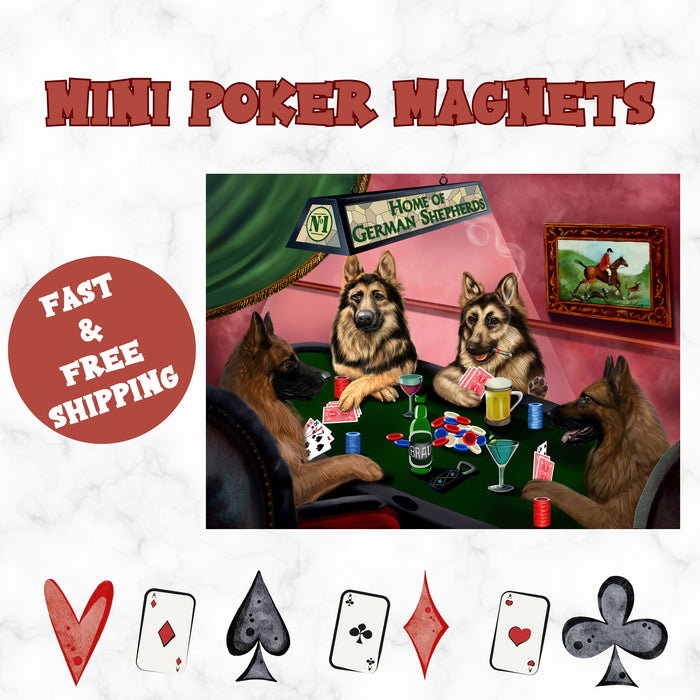 Home of German Shepherds 4 Dogs Playing Poker Magnet Mini 3.5" x 2"