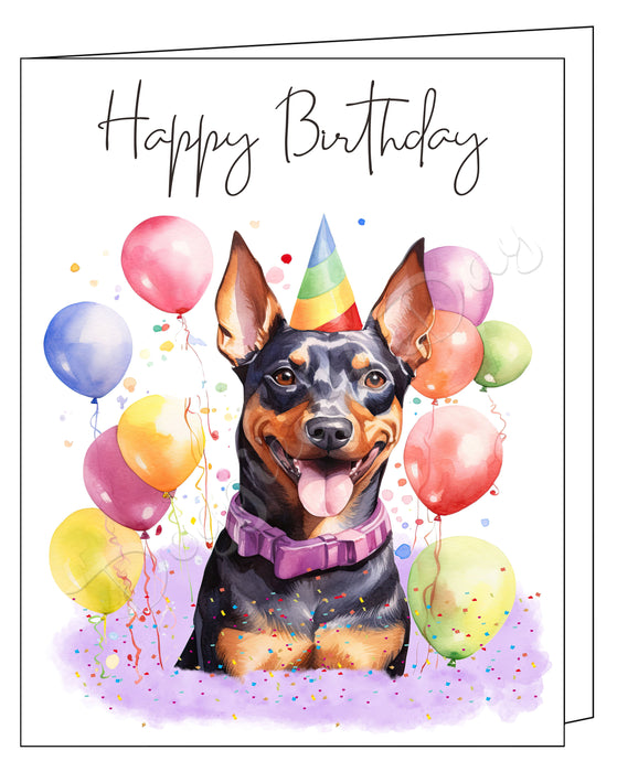 Happy Birthday Greeting Cards German Pinscher - Cute Note Cards for Dog Lovers - Blank Inside Envelope Included, GCHB00137
