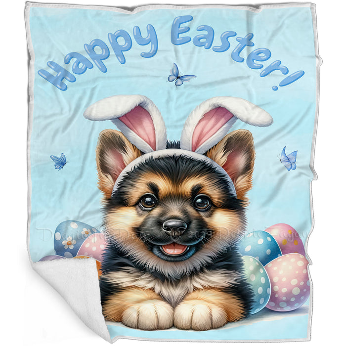 Easter Egg Hunt German Shepherd  with Bunny Ears Happy Easter Holiday Blanket, EGHNTBLNKTDG00048