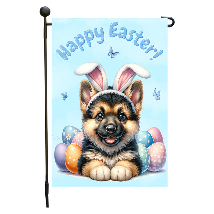 German Shepherd Dog Happy Easter Garden Flag Puppy Eggs Spring Yard Lawn Décor 12x18 Inch Single Side and Double Sided