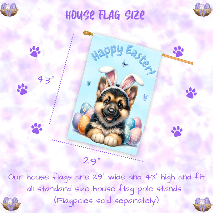 German Shepherd Dog Easter House Flag Puppy Eggs Spring Outdoor Yard Décor Gifts 28x40 Inch Double-Sided