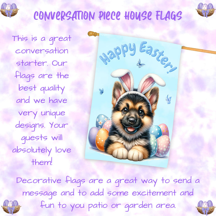 German Shepherd Dog Easter House Flag Puppy Eggs Spring Outdoor Yard Décor Gifts 28x40 Inch Double-Sided