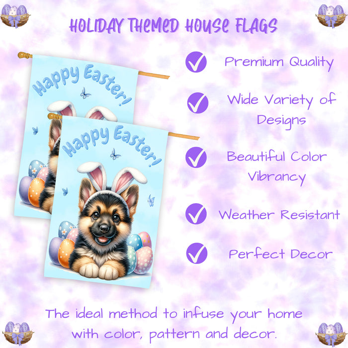 German Shepherd Dog Easter House Flag Puppy Eggs Spring Outdoor Yard Décor Gifts 28x40 Inch Double-Sided