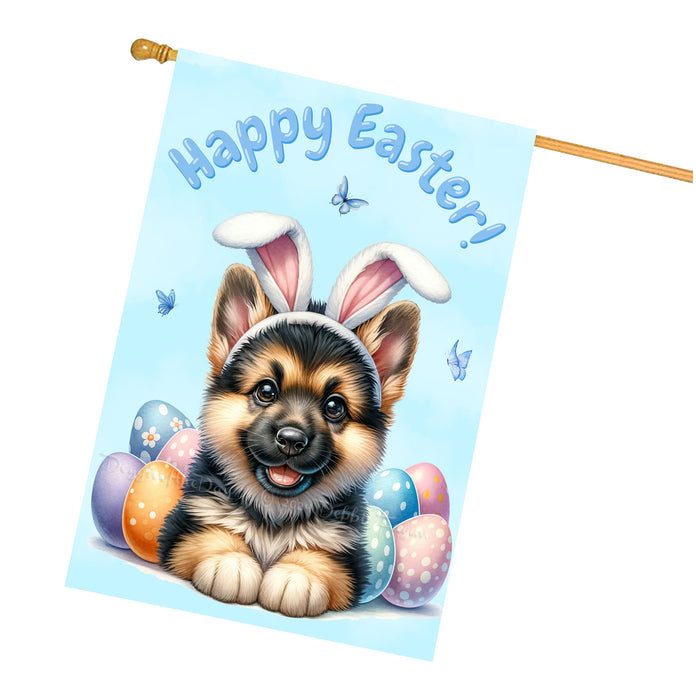 German Shepherd Dog Easter House Flag Puppy Eggs Spring Outdoor Yard Décor Gifts 28x40 Inch Double-Sided