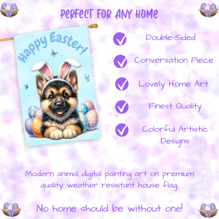 German Shepherd Dog Easter House Flag Puppy Eggs Spring Outdoor Yard Décor Gifts 28x40 Inch Double-Sided