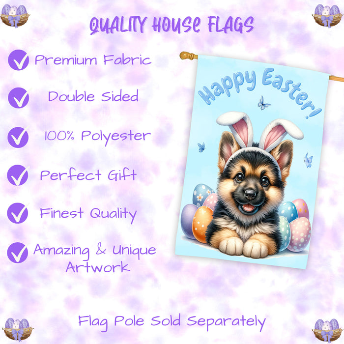 German Shepherd Dog Easter House Flag Puppy Eggs Spring Outdoor Yard Décor Gifts 28x40 Inch Double-Sided