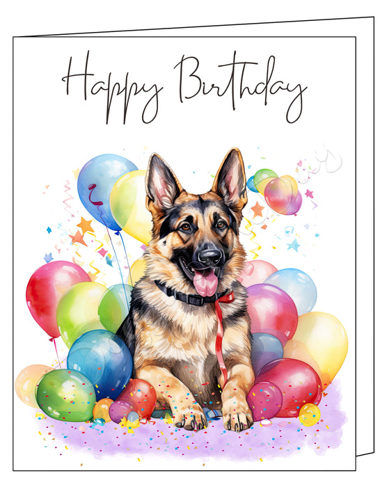 Happy Birthday Greeting Cards German Shepherd - Cute Note Cards for Dog Lovers - Blank Inside Envelope Included, GCHB00139