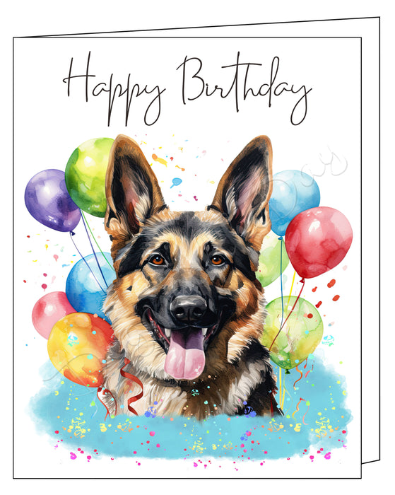 Happy Birthday Greeting Cards German Shepherd - Cute Note Cards for Dog Lovers - Blank Inside Envelope Included, GCHB00140
