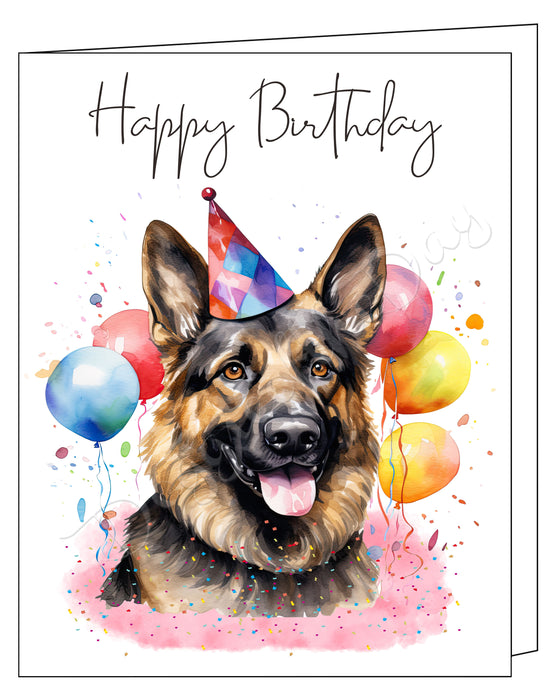 Happy Birthday Greeting Cards German Shepherd - Cute Note Cards for Dog Lovers - Blank Inside Envelope Included, GCHB00141