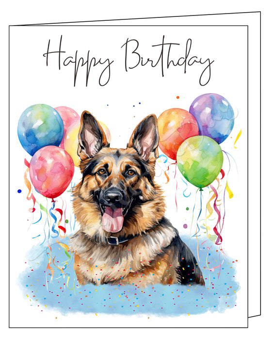 Happy Birthday Greeting Cards German Shepherd - Cute Note Cards for Dog Lovers - Blank Inside Envelope Included, GCHB00142