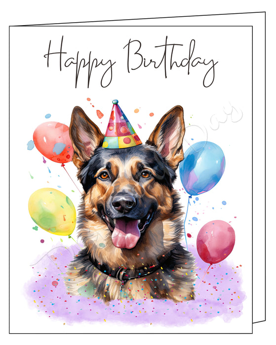 Happy Birthday Greeting Cards German Shepherd - Cute Note Cards for Dog Lovers - Blank Inside Envelope Included, GCHB00143