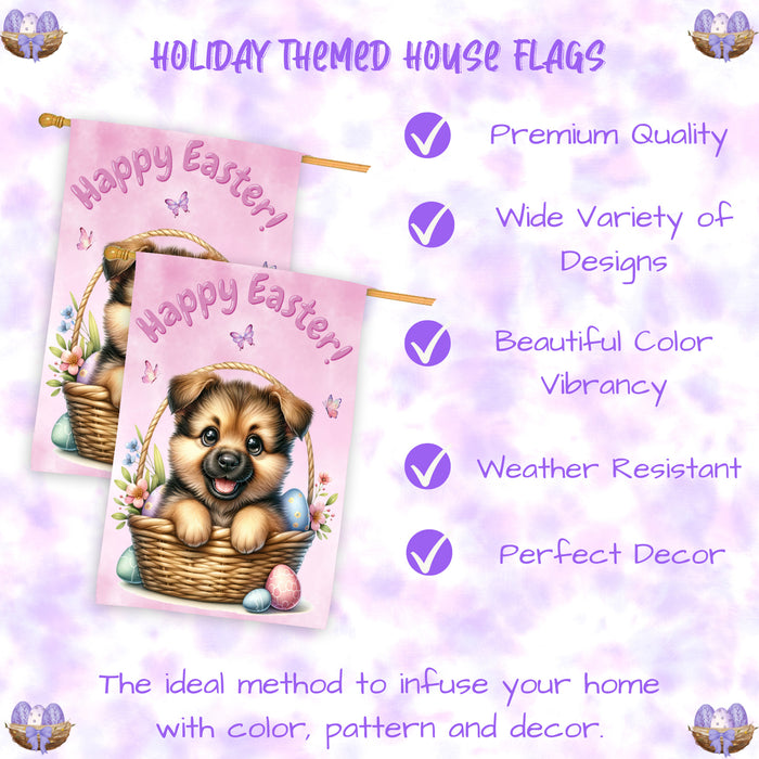 German Shepherd Spring Easter House Flag Dog Eggs Garden Yard Outdoor Decor 28x40 Inch Double-Sided