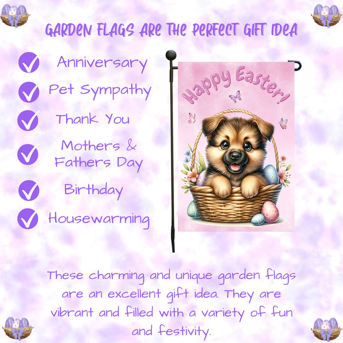 German Shepherd Dog Spring Easter Garden Flag Puppy Eggs Outdoor Yard Decor Gift 12x18 Inch Single Side and Double Sided