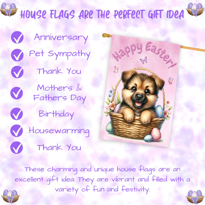 German Shepherd Spring Easter House Flag Dog Eggs Garden Yard Outdoor Decor 28x40 Inch Double-Sided