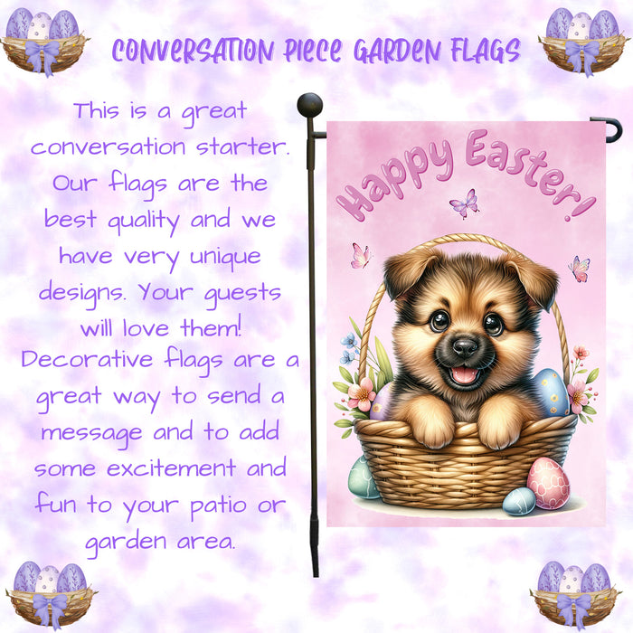 German Shepherd Dog Spring Easter Garden Flag Puppy Eggs Outdoor Yard Decor Gift 12x18 Inch Single Side and Double Sided