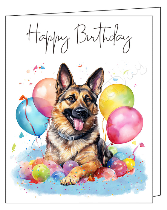 Happy Birthday Greeting Cards German Shepherd - Cute Note Cards for Dog Lovers - Blank Inside Envelope Included, GCHB00144