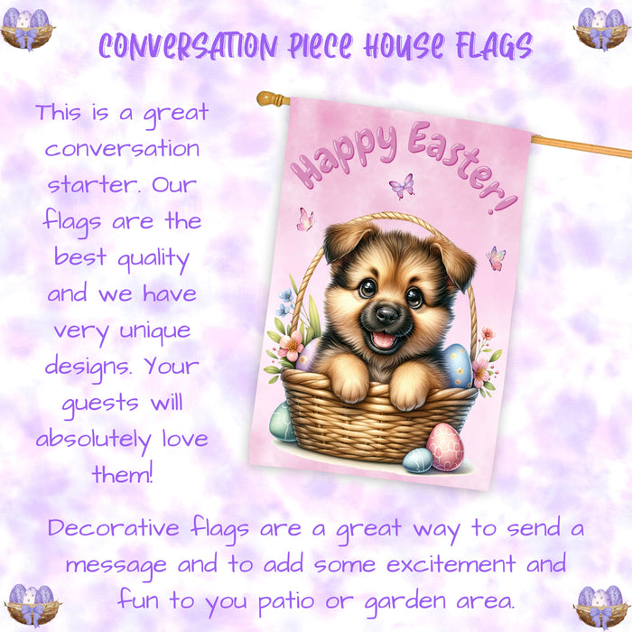 German Shepherd Spring Easter House Flag Dog Eggs Garden Yard Outdoor Decor 28x40 Inch Double-Sided