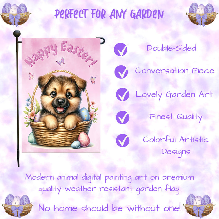 German Shepherd Dog Spring Easter Garden Flag Puppy Eggs Outdoor Yard Decor Gift 12x18 Inch Single Side and Double Sided