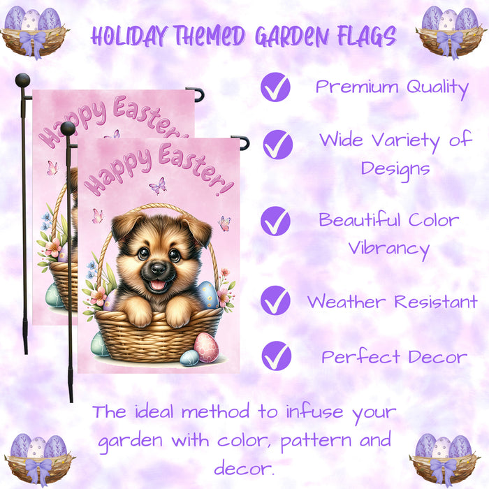 German Shepherd Dog Spring Easter Garden Flag Puppy Eggs Outdoor Yard Decor Gift 12x18 Inch Single Side and Double Sided