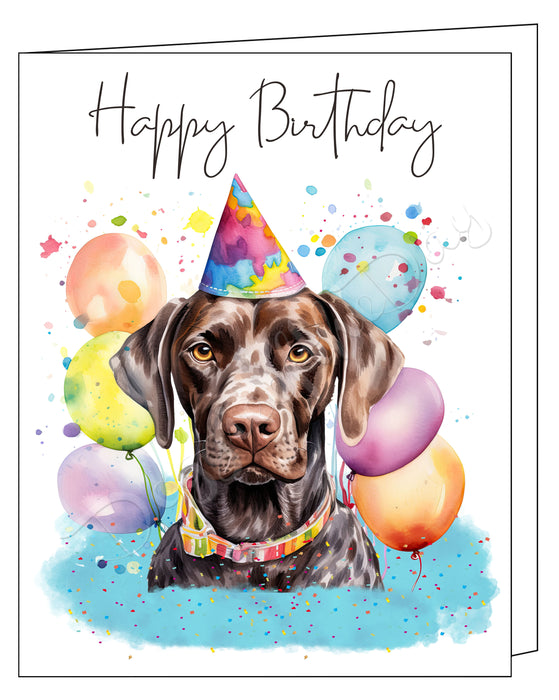 Happy Birthday Greeting Cards German Short hair Pointer - Cute Note Cards for Dog Lovers - Blank Inside Envelope Included, GCHB00146