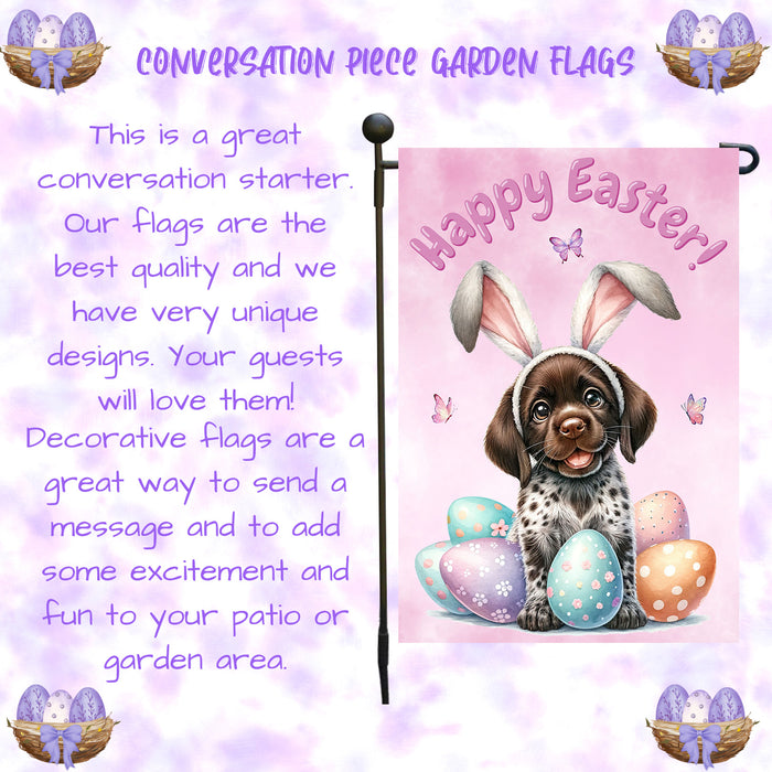 German Shorthaired Pointer Dog Spring Easter Garden Flag Puppy Eggs Yard Décor 12x18 Inch Single Side and Double Sided
