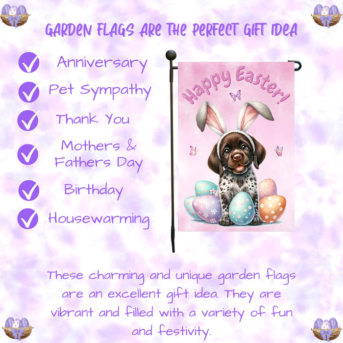 German Shorthaired Pointer Dog Spring Easter Garden Flag Puppy Eggs Yard Décor 12x18 Inch Single Side and Double Sided