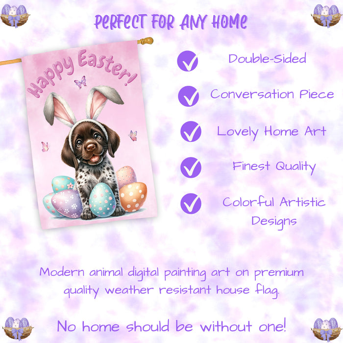 German Shorthaired Pointer Easter Puppy House Flag Spring Garden Outdoor Décor 28x40 Inch Double-Sided