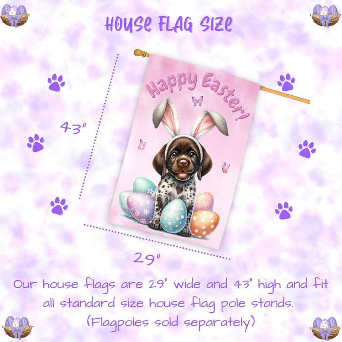 German Shorthaired Pointer Easter Puppy House Flag Spring Garden Outdoor Décor 28x40 Inch Double-Sided