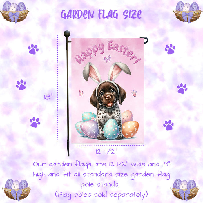 German Shorthaired Pointer Dog Spring Easter Garden Flag Puppy Eggs Yard Décor 12x18 Inch Single Side and Double Sided